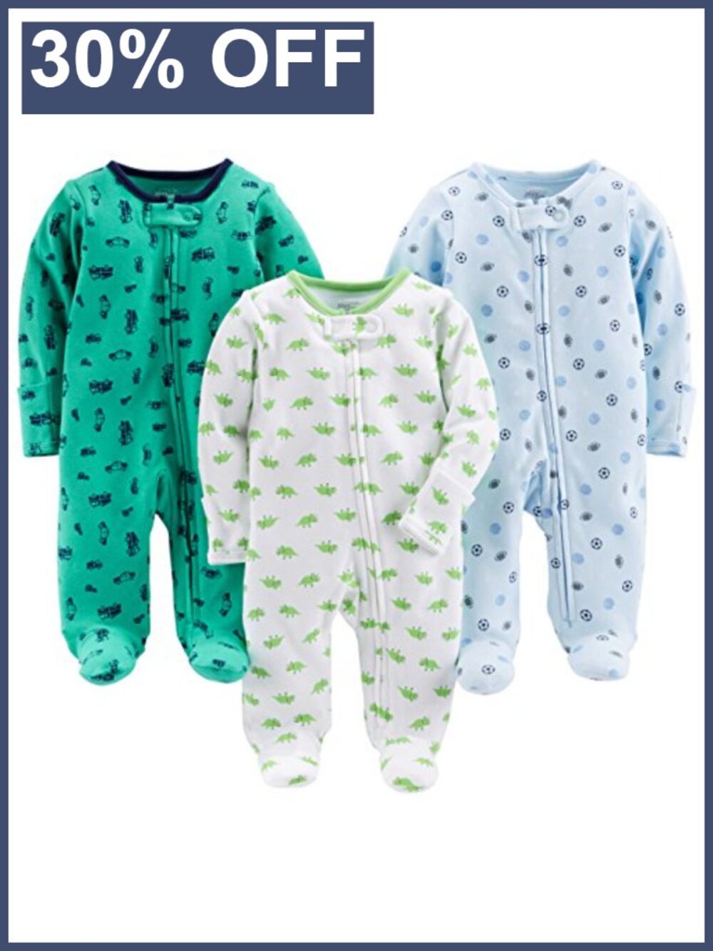 3-Pack Baby Sleep and Play Long Sleeve Cotton Footies Zipper